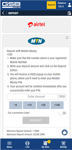 deposit MTN